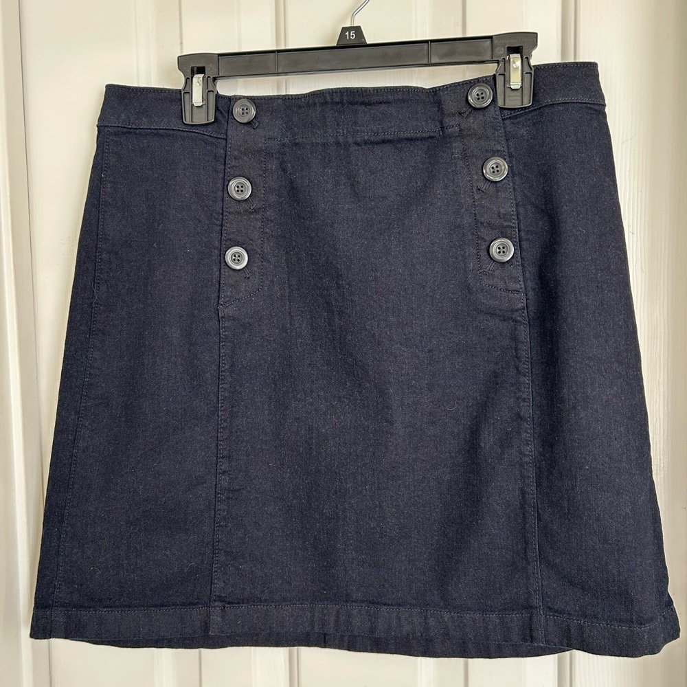 LOFT Dark Denim Button-Front Mini Skirt